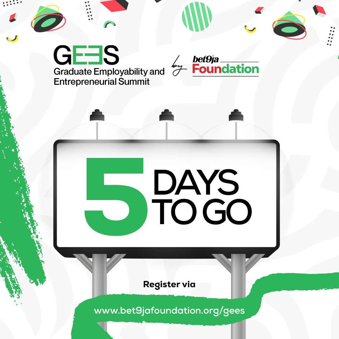 It’s 5 Days Left Until The Graduate Employability And Entrepreneurial Summit, GEES 2024

Register here: docs.google.com/forms/d/e/1FAI…

Time is 9AM on the 2nd of May, 2024 at The Zone, Plot 9, Gbagada Industrial Scheme, Lagos.

#Bet9jaFDNGees #TransformingLives