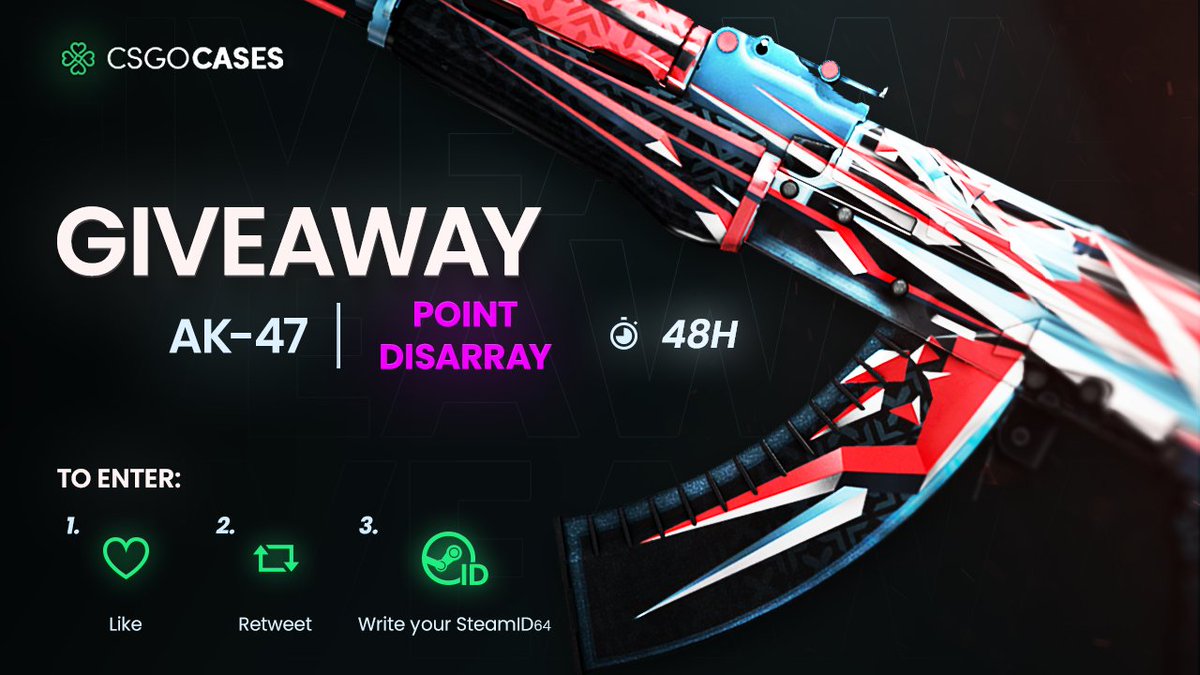 💥AK-47 | Point Disarray (FT) GIVEAWAY!💥
How to Enter:   
💗Like
🔁Retweet
✍️Write your SteamID64

🎁Winner will be announced after 48h⏰
#cs2giveaways #cs2skins #csgocases #cs2skinsgiveaway #cs2community #giveaway #CS2Giveaway #CS2 #CounterStrike2 #CS2