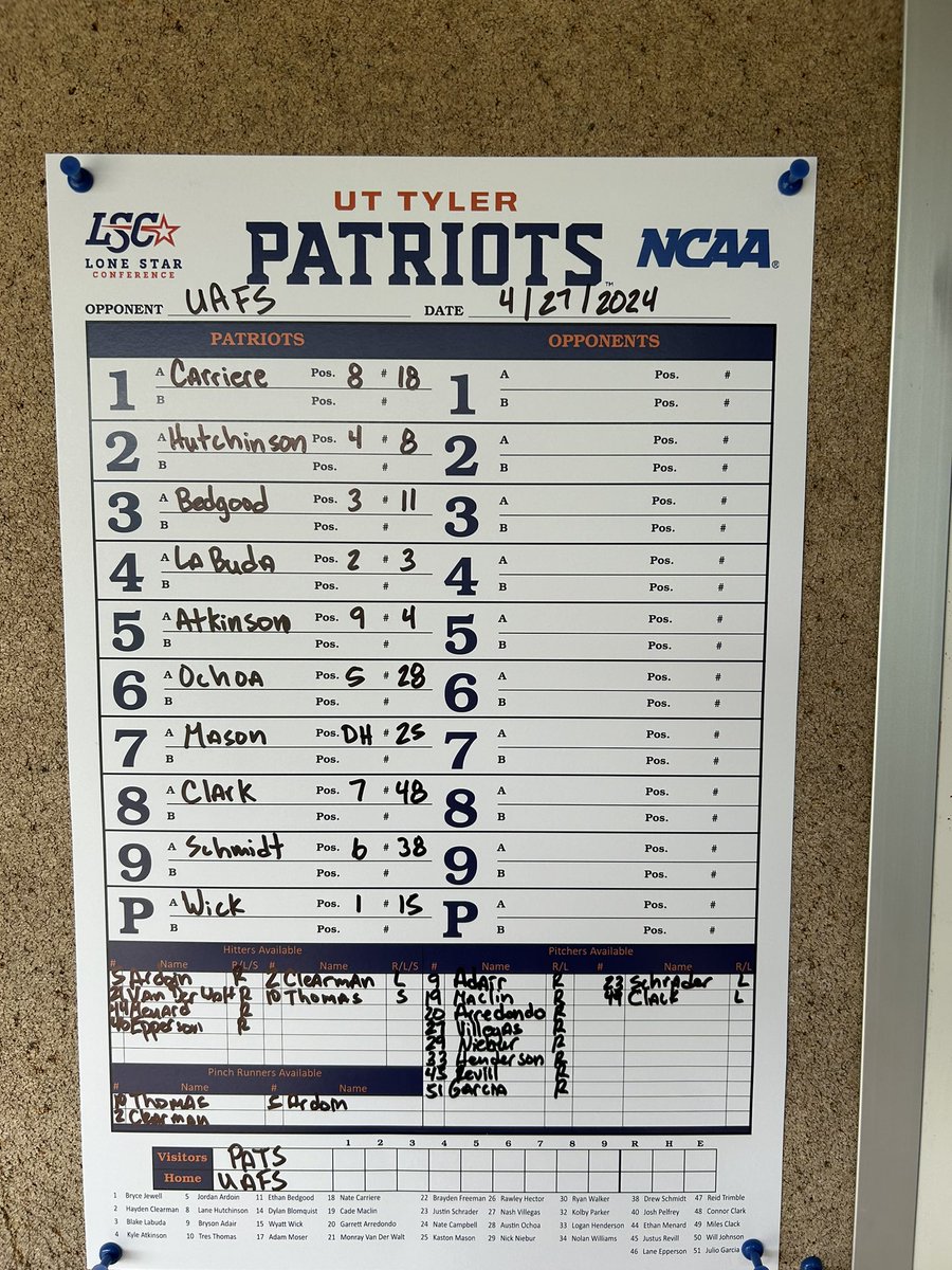 We are underway from Tyler, TX in the final regular season game of the season for the Patriots. Here are the starters for the Pats