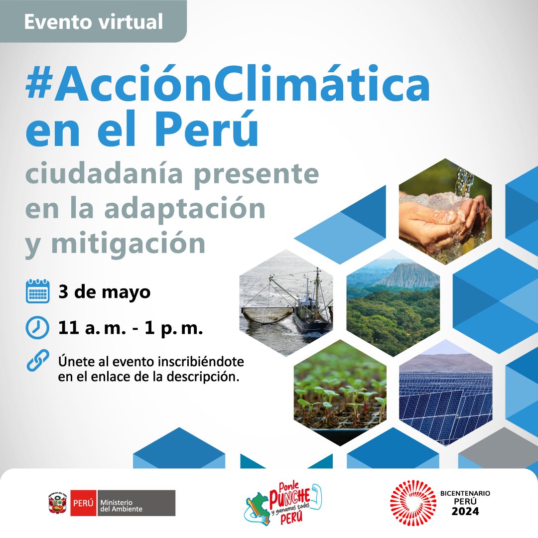 📢 ¡Únete a la conversación sobre la #AcciónClimática en el Perú! Descubre cómo las acciones ciudadanas están contribuyendo a la adaptación y mitigación del #CambioClimático. 🌍💚 🗓 3 de mayo ⏰ 11 a. m. a 1 p. m. 📝 Inscríbete aquí: bit.ly/3Qadhpv