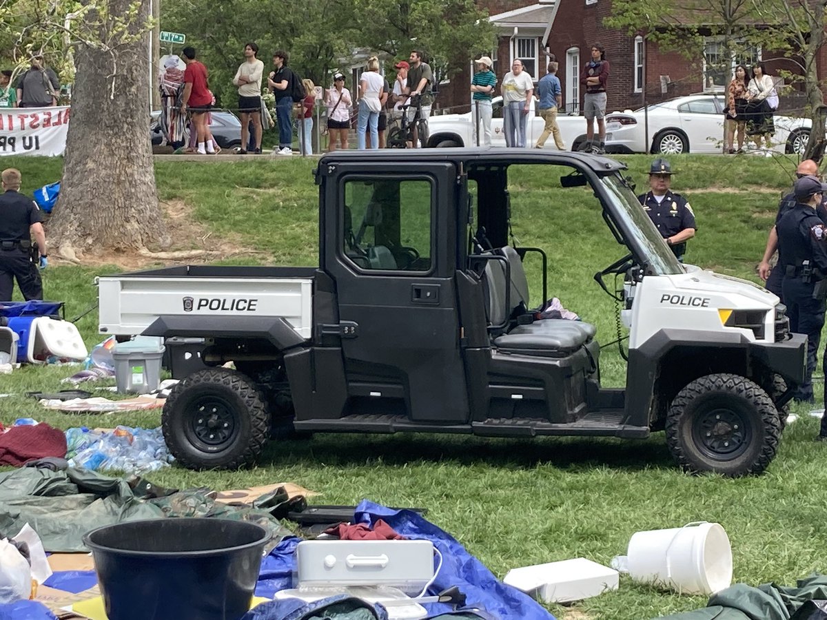 ISP gratuitously drove over and smashed the plastic bottled water.  They knocked students to the ground and kicked them in the head. They can be driven out of Bloomington. There are more of us than there are of them.
