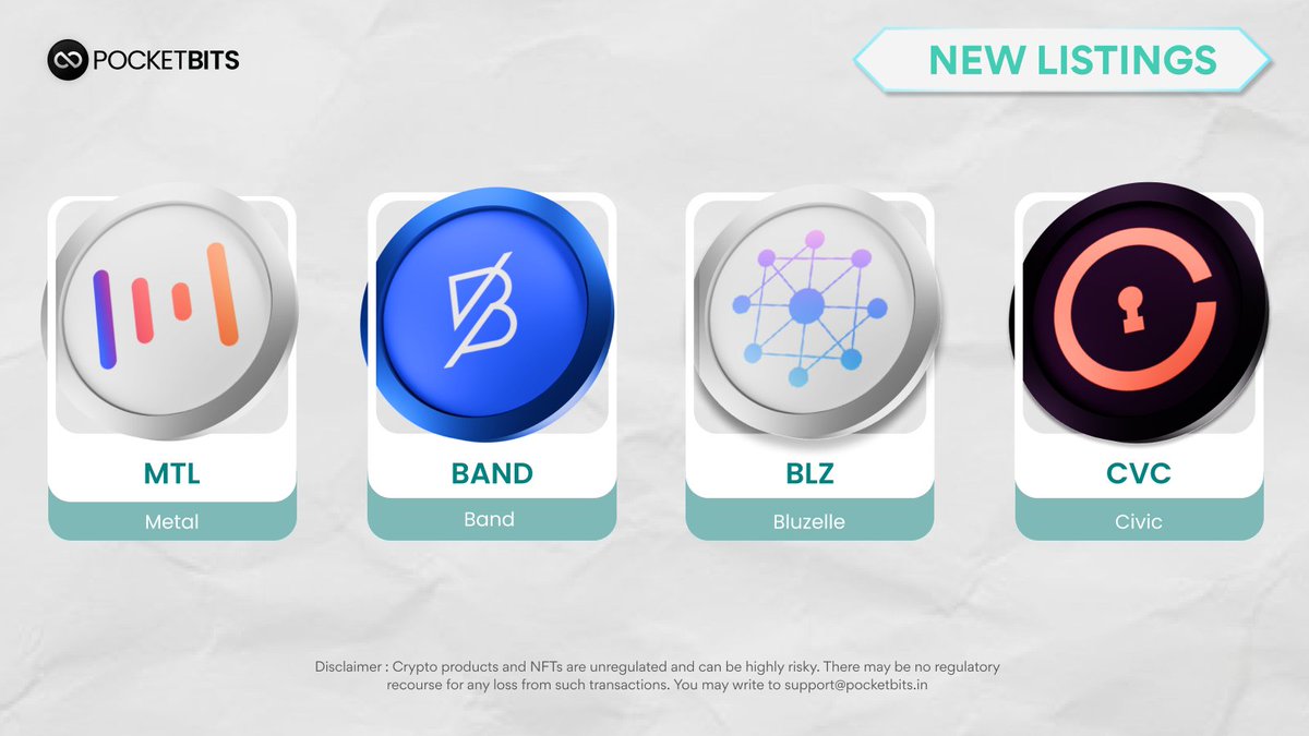 From cross-chain platforms to decentralised storage networks and everything in between! 
There's a bit of everything on PocketBits!

Bluzelle ($BLZ), Civic ($CVC), Metal DAO ($MTL), Band Protocol ($BAND) and more now available on PocketBits. Trade Now! 🚀