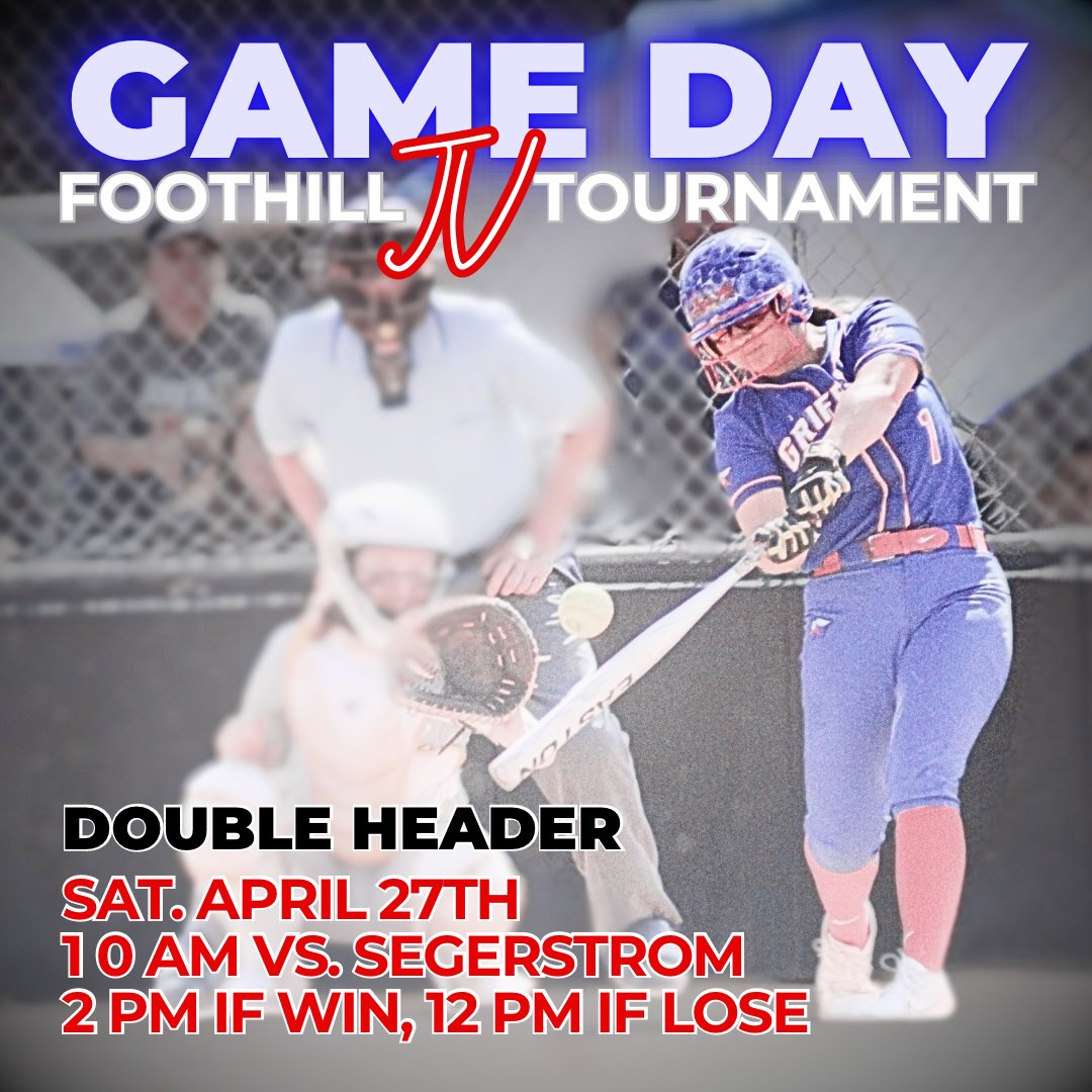 ‼️JV GAME DAY‼️ 
Saturday, April 27th, Foothill JV Tournament
🥎Semi-final @ 10 AM vs. Segerstrom
🥎Championship @ 2 PM if win, 3rd place @ 12 PM if lose.

📍19061 Foothill Blvd
North Tustin, 92705
➡️ Field 1

LAST games of the season for JV!!