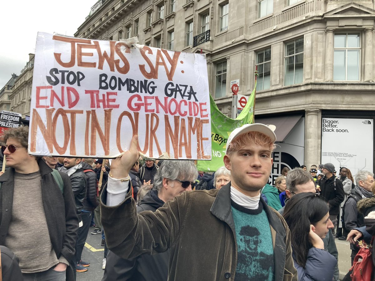 Just Jews have a presence at the march for Palestine today but I - ‘chief photographer’! - am not there this time, so please share your photos of the Jewish Bloc & their amazing placards with us, by tagging us or by DM, & I will post them 🙏 #GazaGenocide From a previous march