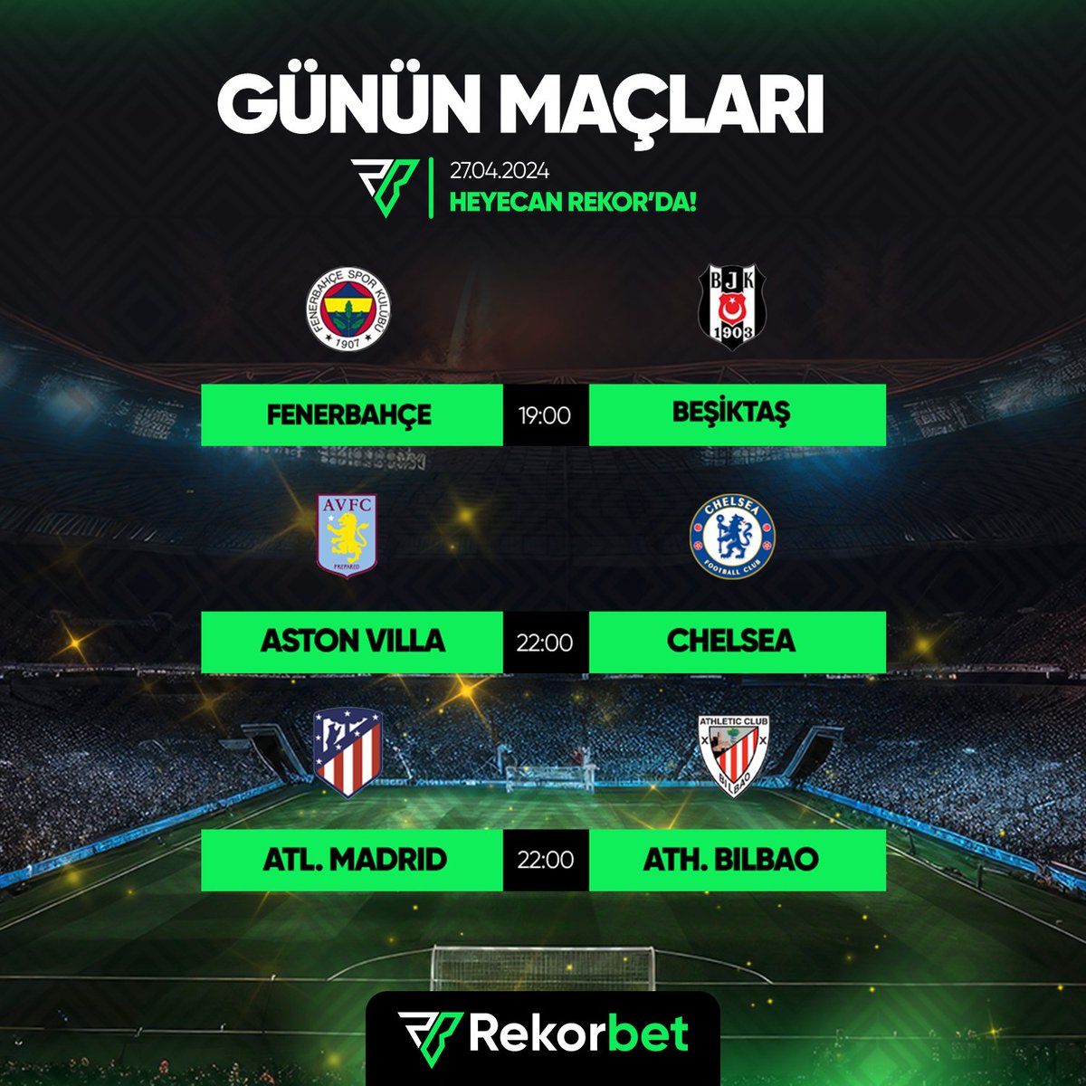 ⚽️ Rekorbet'te günün öne çıkan maçları sizleri bekliyor! 🚀 Tüm karşılaşmaları canlı izleyip, en yüksek oranlar ile kazanmanın keyfini çıkarın! 📲 Hemen oyna: t2m.io/rekorbet