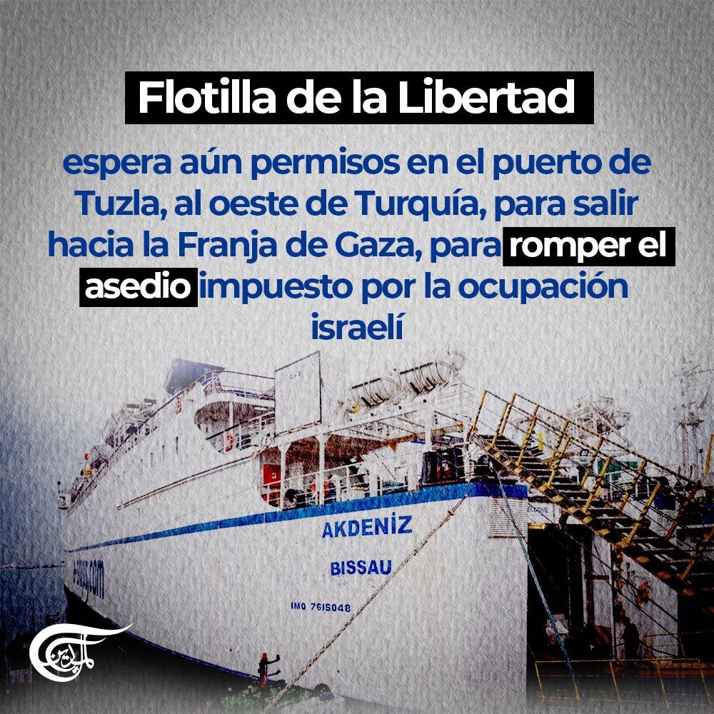 Flotilla de la Libertad espera aún permisos en el puerto de Tuzla, oeste de Turquía, para partir hacia la Franja de Gaza, y romper el asedio impuesto por la ocupación israelí. #Gaza #Palestina #Israel #Flotilla #FlotillaDeLaLibertad #Tuzla