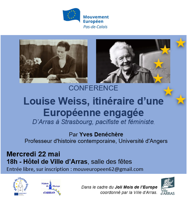 Connaissez-vous Louise Weiss ? Rendez-vous mercredi 22 mai à Arras. Inscription : docs.google.com/forms/d/e/1FAI… @YDenechere @citoyennes_eur @MouvEuropeen_Fr @ME_Alsace @JEF_ParisIdF @europedouai @VilleArras @VilleEuropeenne @Veroauger_eu @EulalieGiraud @Europarl_FR @DelorsInstitute