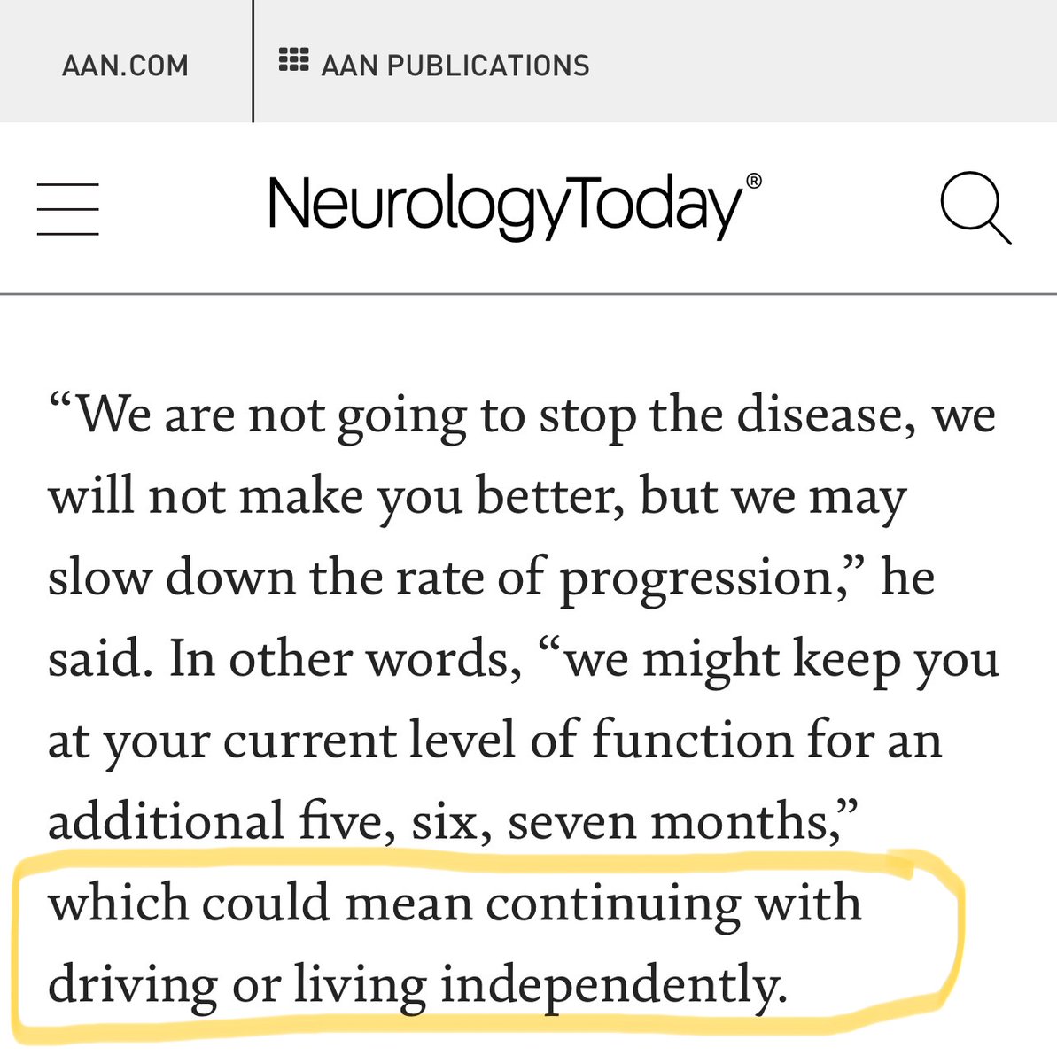 Misleading to claim #donanemab or any amyloid lowering Rx will allow an #Alzheimer’s patient to continue to drive independently. Inserting the claim immediately outside a respected KOL’s quote also risks wrongly attributing this to them. Not a good look @ProfRobHoward @pash22