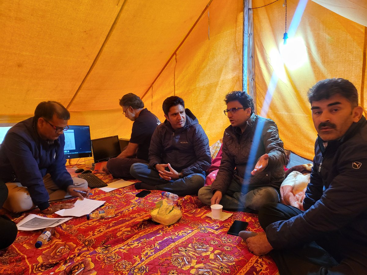 #ParnoteRehabilitation Chairman DDMA Ramban, Baseer-Ul-Haq Chaudhary along with ADC Varunjeet Singh Charak, and team of officers in Camp Office at Parnote, monitoring and assessing the damages, managing the rescue, relief and rehabilitation, reviewing the restoration of