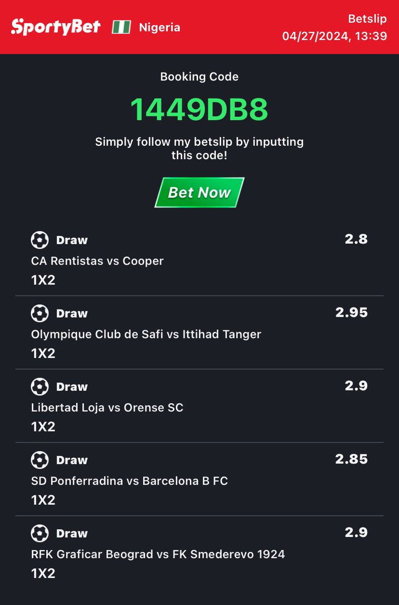 Well analyzed 5FTx on betcorrect converted to sportybet🚨 1449DB8 -sporty🧑🏿‍💻 Follow for conversion of codes to your preferred bookies! Retweet for larger audience😤🗣️