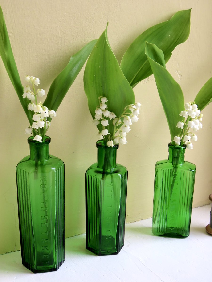 Available in tuppenceandseahorse.etsy.com antique green bottles 10% off. #greenbootles #lilyofthevalley