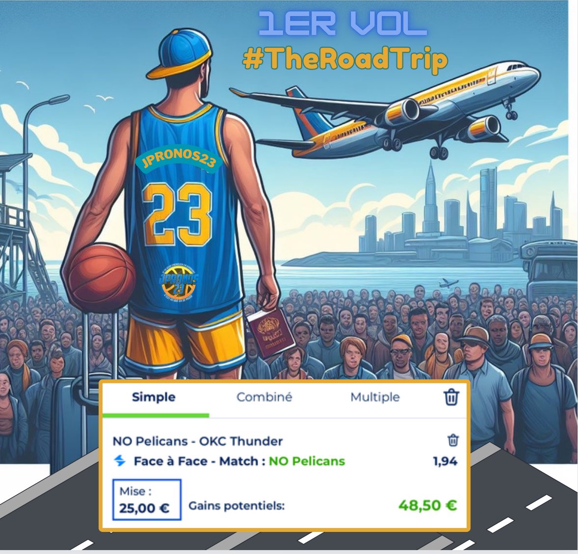 #TheRoadTrip - 1er Vol ✈️🇺🇸

💰MISE : 25€ —> 48.50€ ?
🎯 OBJECTIF : 25€ —> 250€ !

RT + ❤️ SI TU FOLLOW !