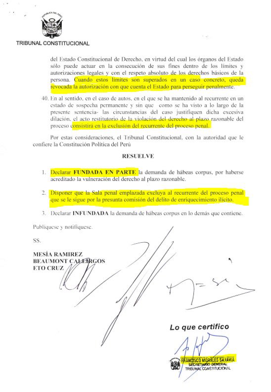 A los abogados d los indignos de Tello y Vásquez les recuerdo que el @TC_Peru como máximo intérprete de la Constitución, normalmente corrige a los jueces del @Poder_Judicial_ como te corrigió Inés Tello…con la STC 3509-2009-PHC/TC y excluyó a Walter Chacón del proceso penal👀👇