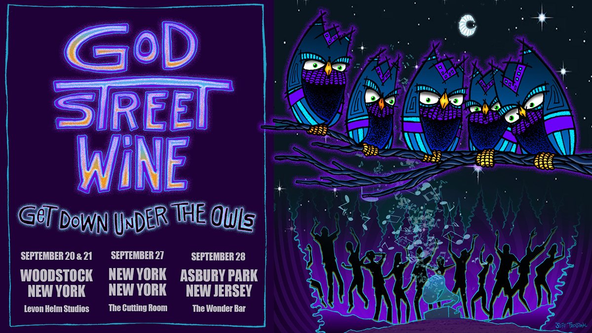 Thank you 4 jumping on tix for the September run! @LevonHelmRamble Night 2 & @WonderBarAP are Sold Out! There are still some GA tix available for @CuttingRoomNYC, & even fewer for Levon's Night 1. Scoop'm up while you can! linktr.ee/godstreetwine #GetDownUnderTheOwls 🍇 🍷 🎶 🦉