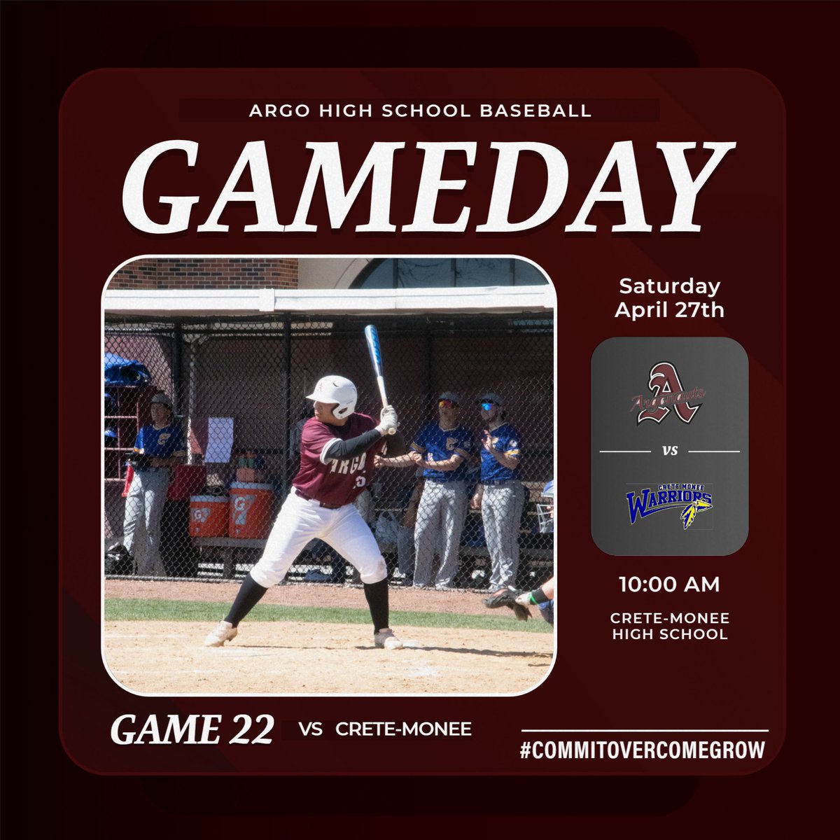 We hit the road at Crete-Monee today in nonconference action.  First pitch is at 10:00 am.  #CommitOvercomeGrow #PRIDE