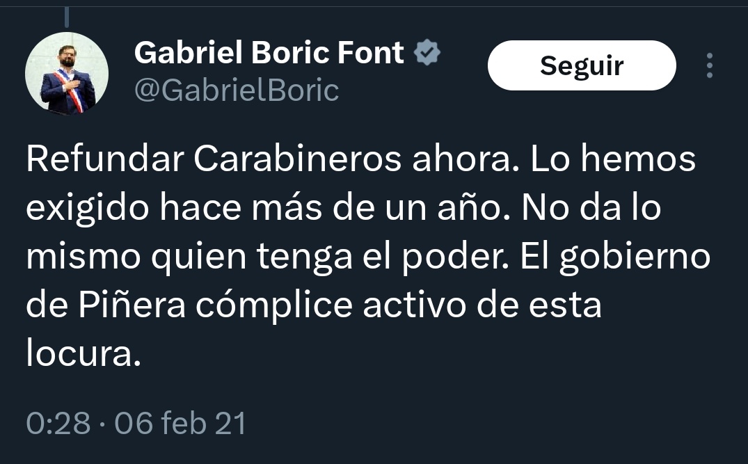 A boric no le creo nada cuando sale en defensa de carabineros. 

#CarabinerosDeChile97Años #Carabineros97Años #Carabineros cañete plaza baquedano apra golpe fuerzas armadas asesinados