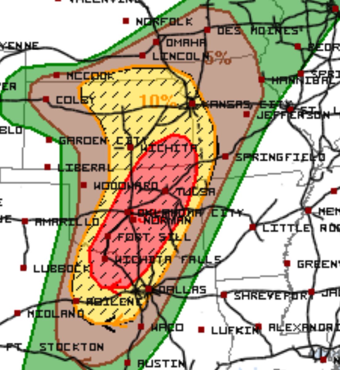 Kansas declares a state of emergency ahead of today’s expected tornadoes! We will be live later as storms fire up this afternoon. 10% hatched (whole Eastern side of the state) is a very high risk, 15% hatched (red area) imis very rare. We will be there with our team ready to