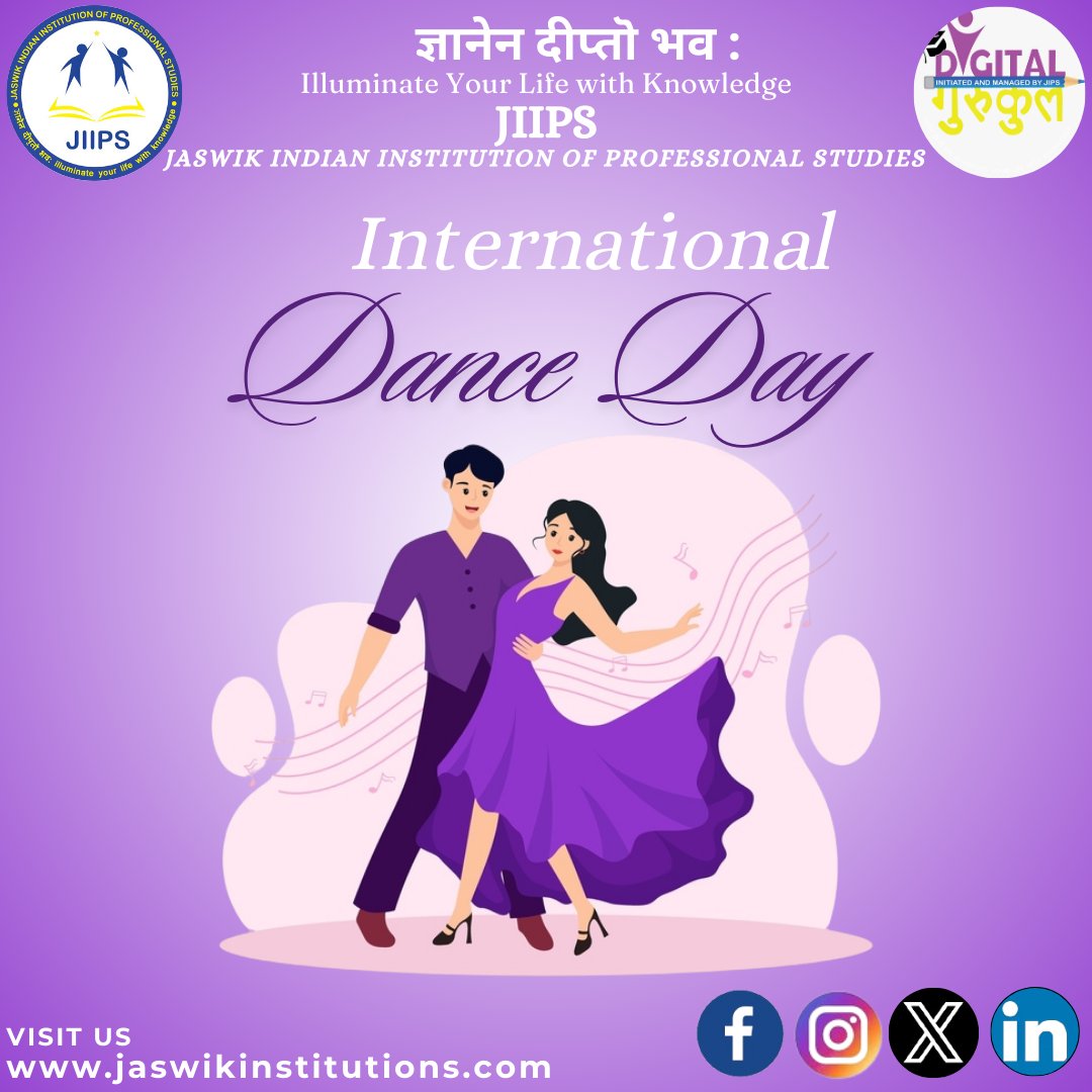 International Dance Day, also known as World Dance Day is celebrated every year on 29 April. This day is dedicated to the art form of dance, and it is used to promote dance as a universal value. #jaswikindianinstitutionofprofessionalstudies #InternationalDanceDay #WorldDanceDay