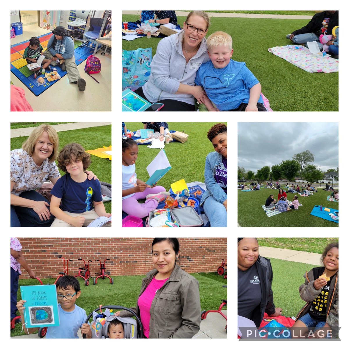Our 2nd grade Eagles and Lower El Montessori classes celebrating Poetry month with guest poet laureate Angelo Geter and a Poetry Picnic with parents- @RockHillSchools #EaglesEmerge