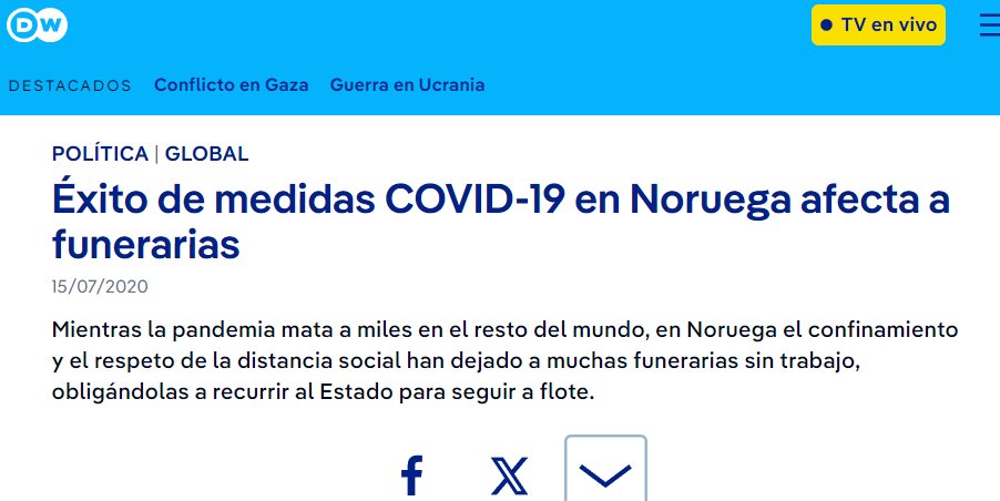 Mientras que España confinaba a sus habitantes en
contra de su voluntad durante la pandemia, países 
como Uruguay, Paraguay, Noruega optaron por 
medidas más relajadas que no obligaban a sus 
ciudadanos a permanecer ENCERRADOS

¿El resultado? Las funerarias perdían dinero...