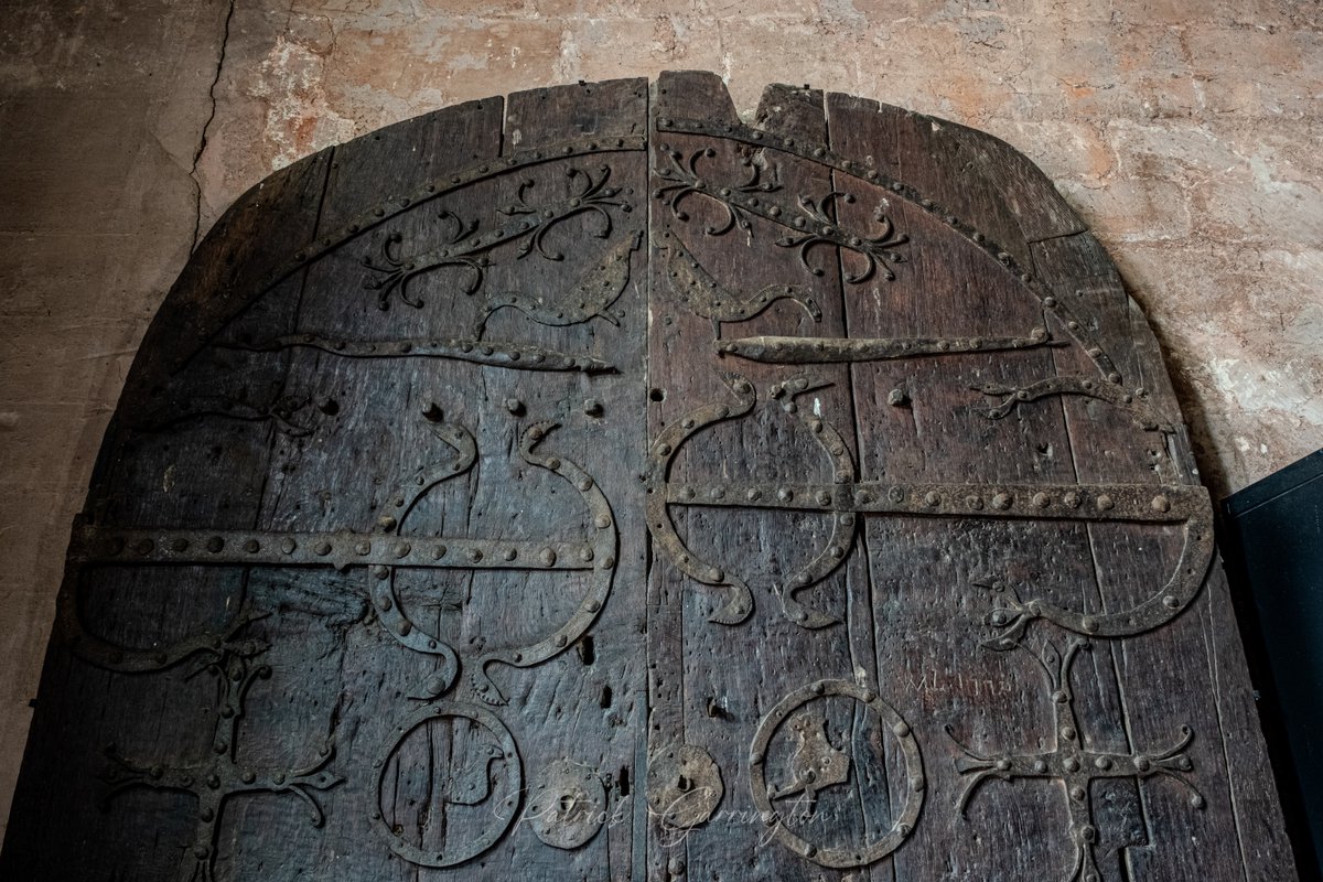 Worfield, St Peter, Shropshire. The most interesting feature are the original C12th doors, which have been thoufully displayed in the bell tower. They are beautiful, and said to be the earliest medieval doors in England with iron decoration. #church #medieval #history #shropshire