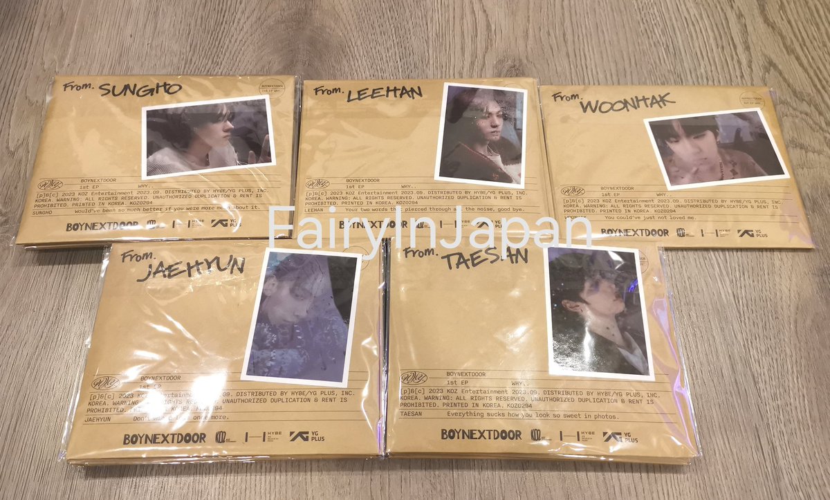 #Fairyพร้อมส่ง ✨ BOYNEXTDOOR 'WHY..' อัลบั้มใหม่ Letter ver. แกะซีลเช็คปกเฉยๆ ไม่ได้แกะซองจม. -แจฮยอน/อีฮัน/แทซาน บั้มละ 190฿ -อุนฮัก/ซอนโฮ บั้มละ 170฿ 📮ส่ง50฿ (เนื่องจากเวอร์นี้เป็นกระดาษบาง มุมจะมีรอยย่นบ้าง ไม่ได้กริบนะคะ🥺) #ตลาดนัดBOYNEXTDOOR #ตลาดนัดเด็กข้างบ้าน