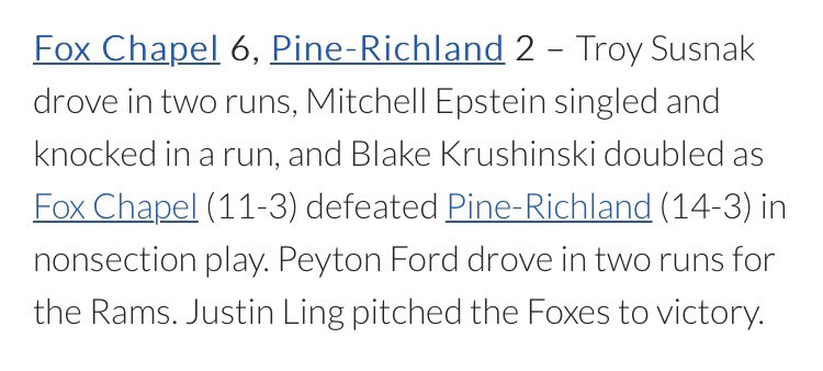 Blake_Krusher's tweet photo. Stats over the past week: at the plate 6 for 10, 2 doubles, 4 singles, 3 stolen bases, 3 runs | 
on the mound 4 IP, 4Ks, 0 runs, 0BB great team defense with Foxes going 5-0 in last 5 games with big win over PR to end the week. https://t.co/r83QB6oduC