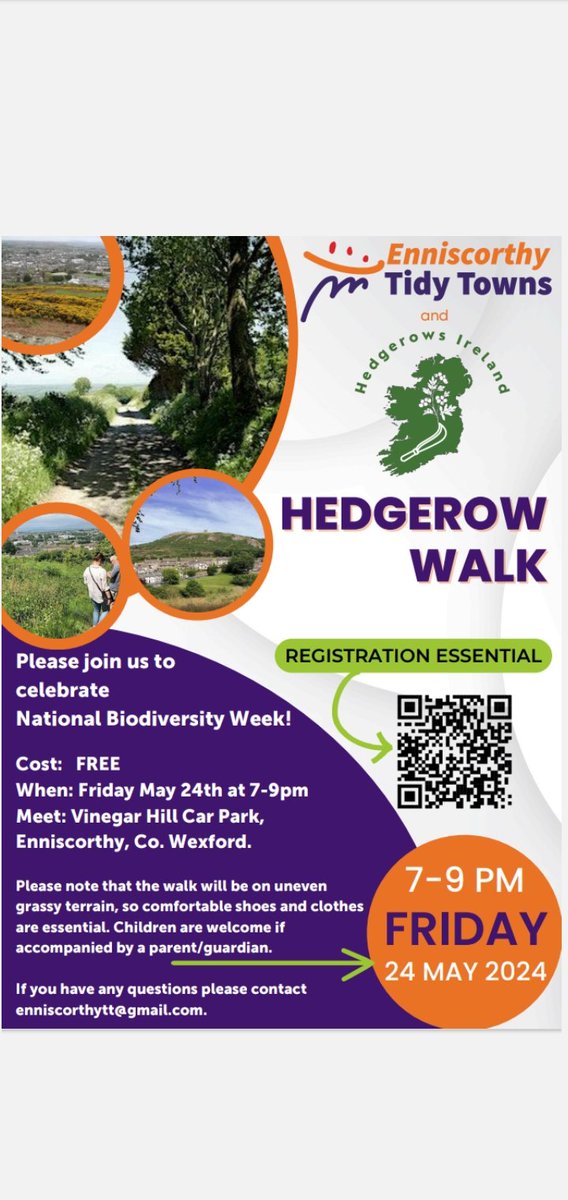 For anyone interested in #biodiversity #nature and #hedgerows we are organising a free event with Hedgerows Ireland. Booking essential. Great way to see historic #VinegarHill also