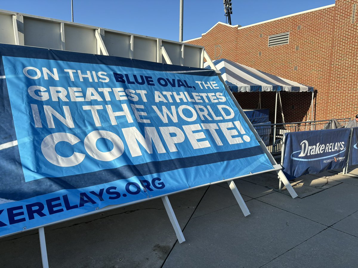 DrakeADHardin's tweet photo. No place in the world I’d rather be today than the iconic Blue Oval for America’s Athletic Classic. Can’t wait to see the performances at the 114th @DrakeRelays. https://t.co/Ha8B1dAkED