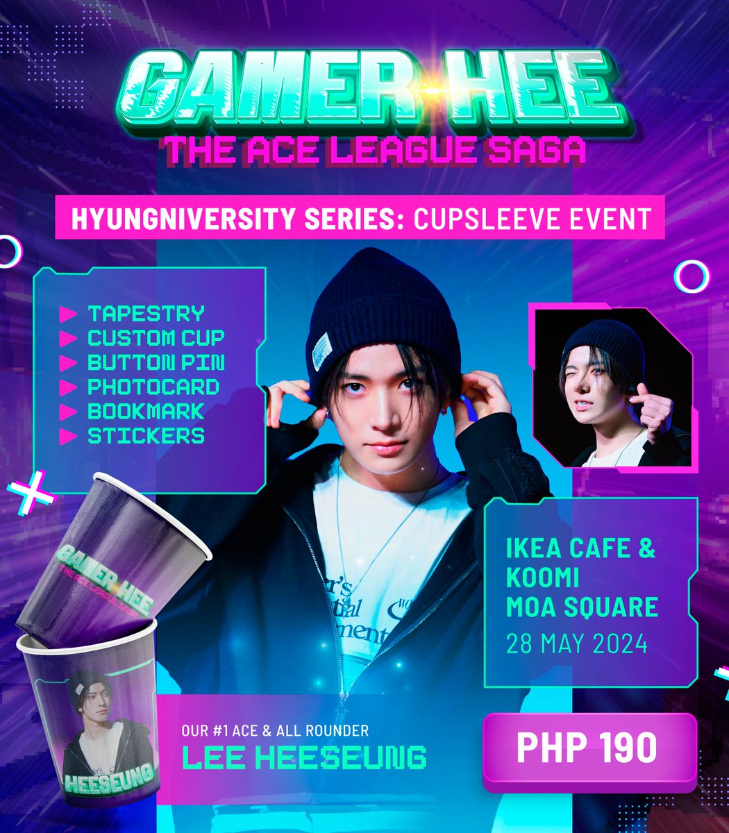 Hyungniversity Series Presents:
GAMERHEE 🎮👾
𝗠𝗮𝘆 28, 2024 𝗮𝘁 𝗜𝗞𝗘𝗔/𝗞𝗼𝗼𝗺𝗶 𝗠𝗮𝗹𝗹 𝗼𝗳 𝗔𝘀𝗶𝗮 𝗦𝗾𝘂𝗮𝗿𝗲.
Don't miss out on this epic event for #HEESEUNG! 🎮✨

REGISTER NOW
IKEA bit.ly/3WAFU3x
Koomi MOA Square bit.ly/44fybtn

#BENCH_FUNMEET