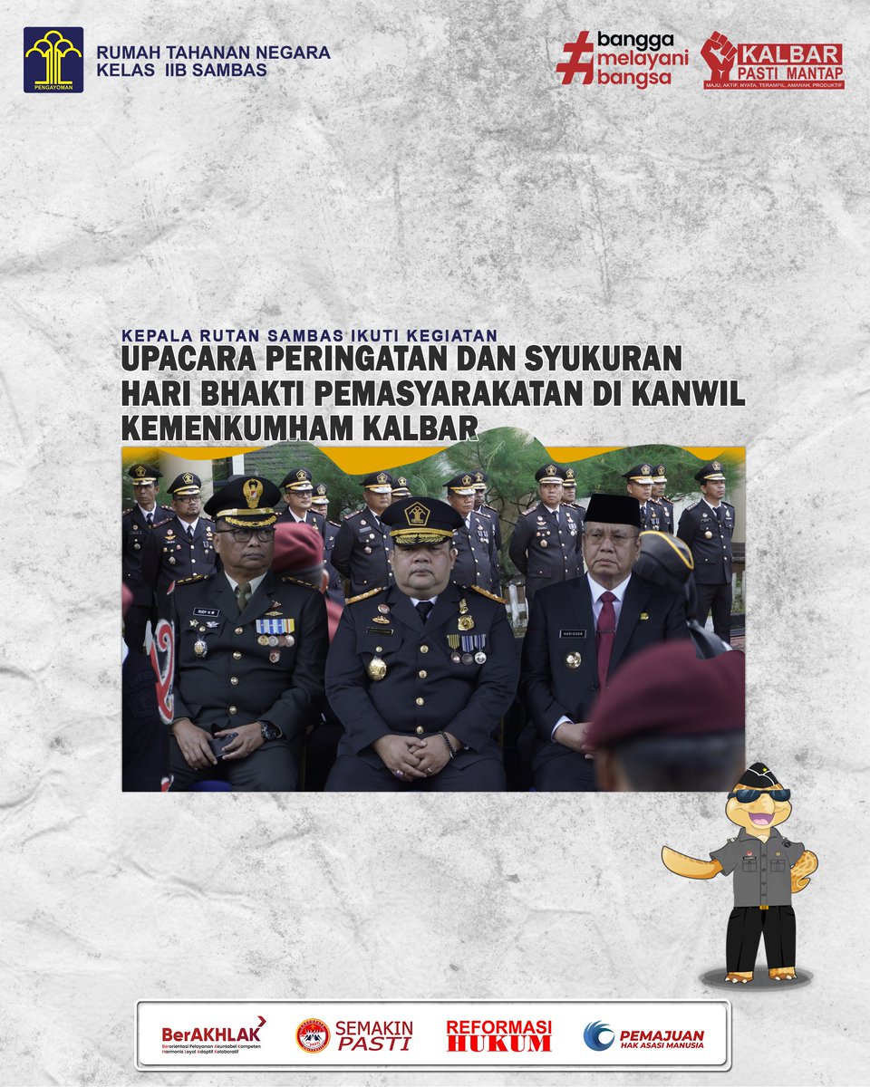 Kepala Rutan Sambas Ikuti Kegiatan Upacara Peringatan dan Syukuran hari Bhakti Pemasyarakatan di Kanwil Kemenkumham Kalbar
..
#PelayananPublik | #KumhamPasti | #KumhamKalbar | #KumhamPastiMantap