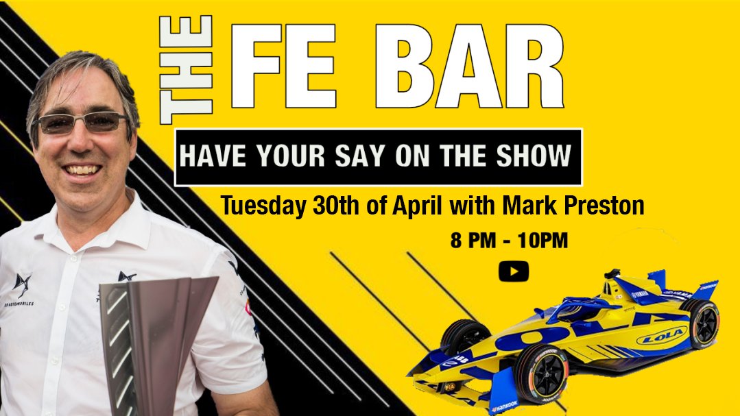 FormulaEZone's tweet photo. A reminder that the FE BAR has a double episode week. We will review the Monaco EPrix on Monday night. On Tuesday, we will be joined by former Team Principal Mark Preston. 

Mark will be answering your questions on Lola and his time in Formula E. 

#FormulaE https://t.co/wdrNq52YzQ