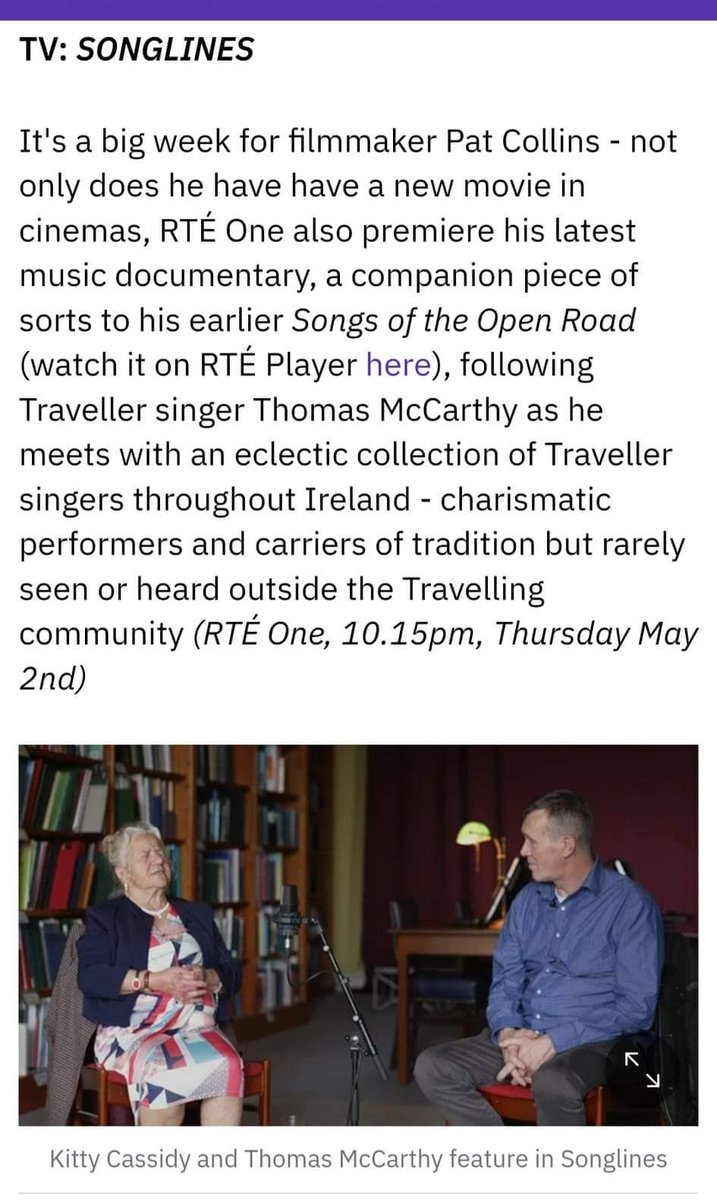 Pat Collins' new documentary on RTE 2nd May. The following night some of the singers will perform in the @NCH_Music