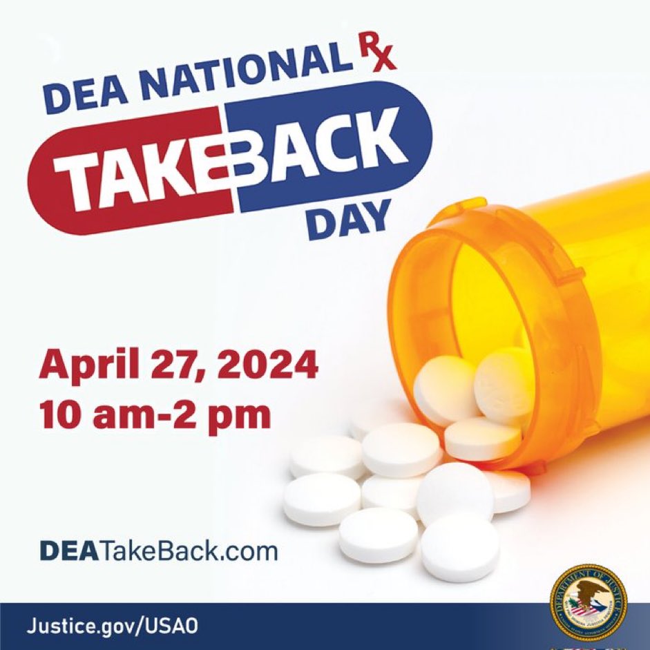 Today is #DEATakeBackDay! Make sure you take your unneeded meds to a collection site near you. Collection sites open at 10 AM. Find a site near you bit.ly/3PuKTy4