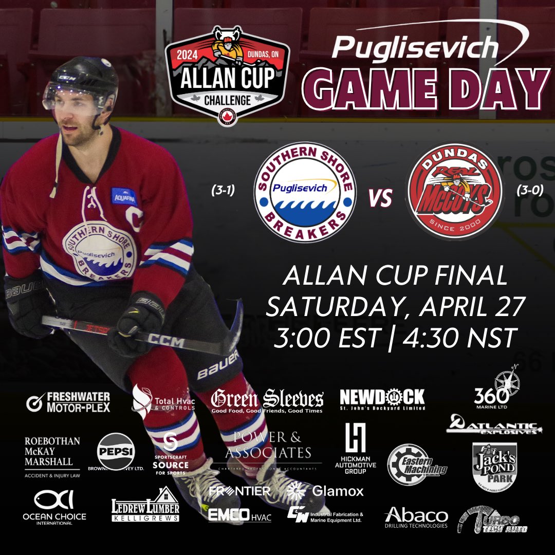 It all comes down to one game! The Breakers are in the 2024 @AllanCupHockey Final battling the host @DundasRealMcCoy for Canada’s senior hockey glory. 📺 Tune in live with @RodBlackTV and @rickvaive22 on @CHCHTV or online via @cable14: cable14now.com/live-streams/ Go Breakers Go!!