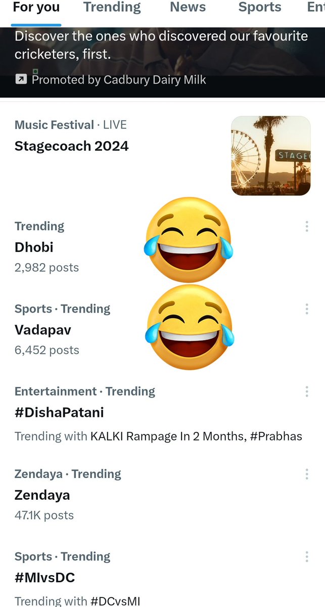 Why this tag's trends 🤣🙏😭

Vadapav 😭
Dhobi 🤣