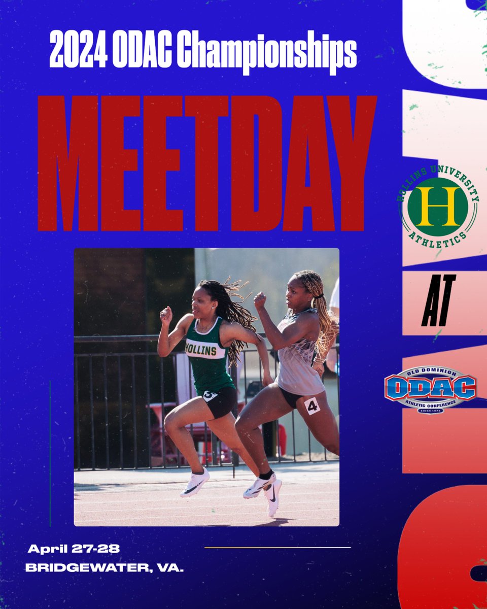 Championship MEETDAY for @huxctf at the 2024 ODAC Outdoor Track & Field Championships hosted by Bridgewater College. Today and tomorrow, April 27-28. #MyHollins