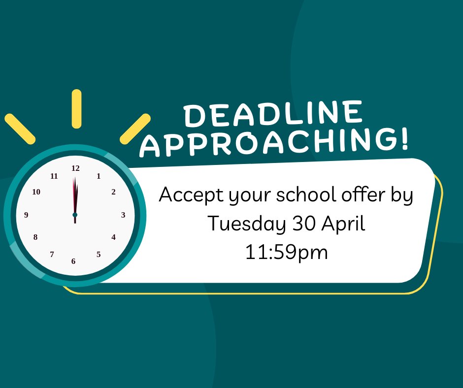 National Offer Day was on 16 April for those starting Primary School this September 🏫 Make sure to accept your place online by 11:59pm on Tuesday 30 April ⏰