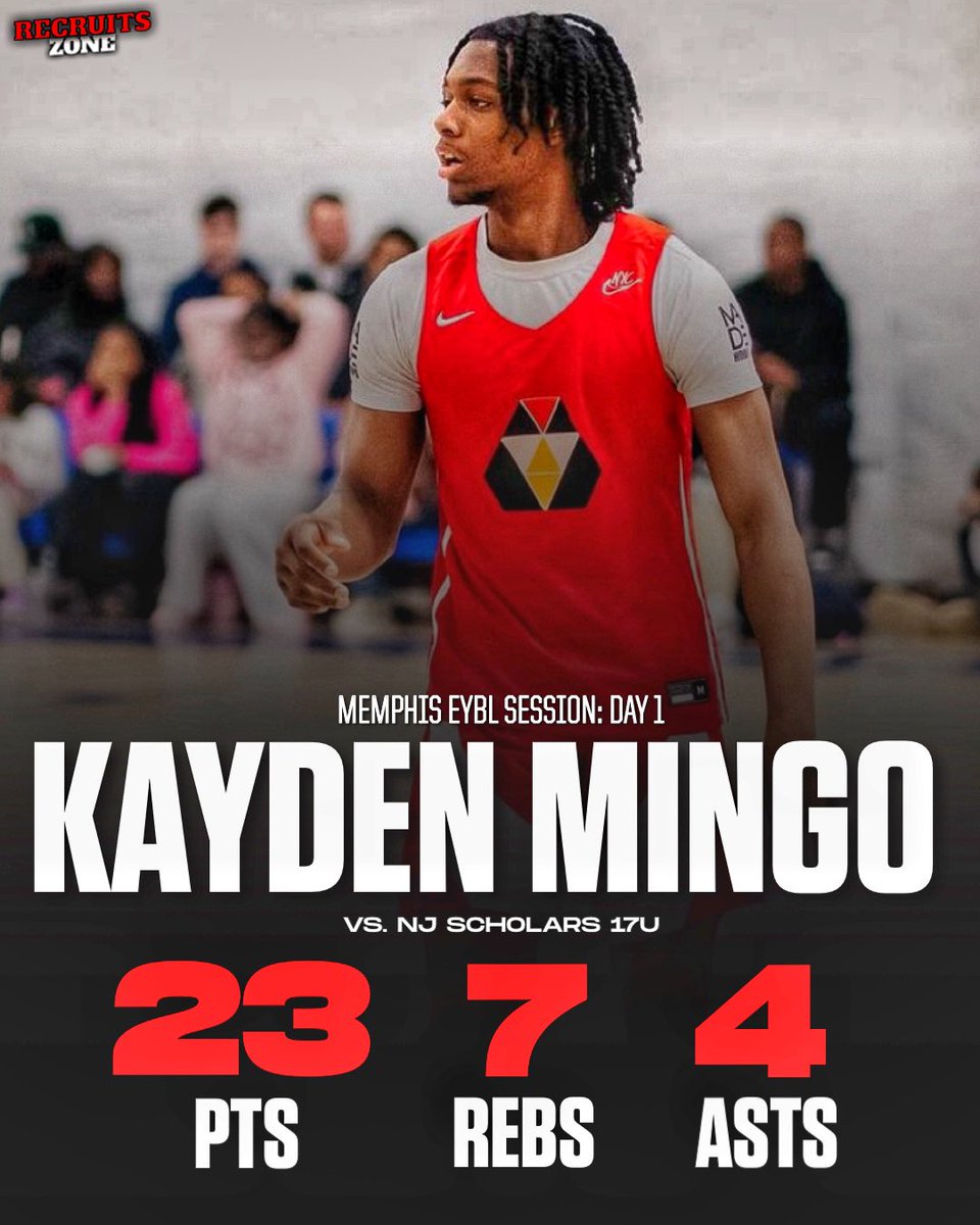 Top-75 2025 prospect Kayden Mingo filled the stat sheet yesterday against NJ Scholars EYBL 17u, finishing with: • 23 PTS • 7 REBS • 4 ASTS Recently received offers from Notre Dame, Ole Miss, and Old Dominion.