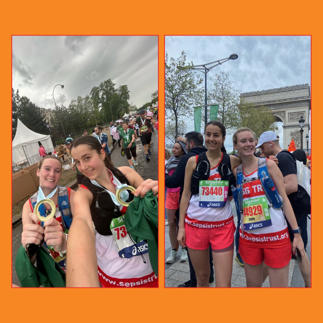 Thank you so much to Emily and Lara for completing a truly international challenge and running the @parismarathon for UKST! They ran the marathon in support of Emily’s mum, who had #sepsis in 2014. They’ve raised a total of £1241, with £232 Gift Aid – we’re so grateful 🧡