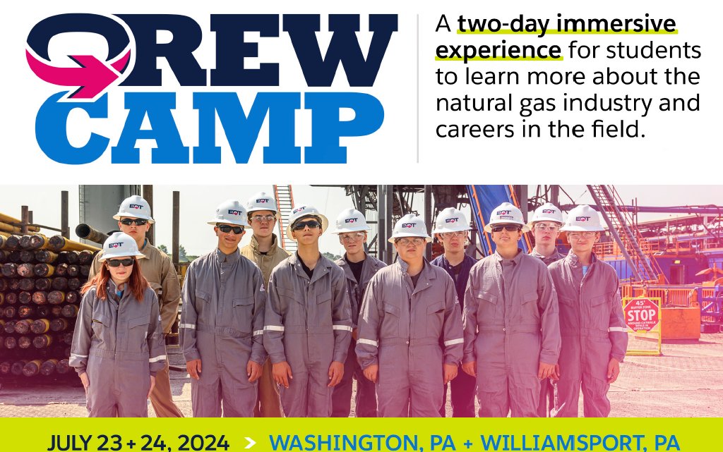 Time is running out to apply for Qrew Camp, a FREE two-day immersive journey for rising 9th, 10th & 11th graders looking to explore careers in the #naturalgas industry. Visit cloud.networq.eqt.com/qrew-camp to submit your application today!