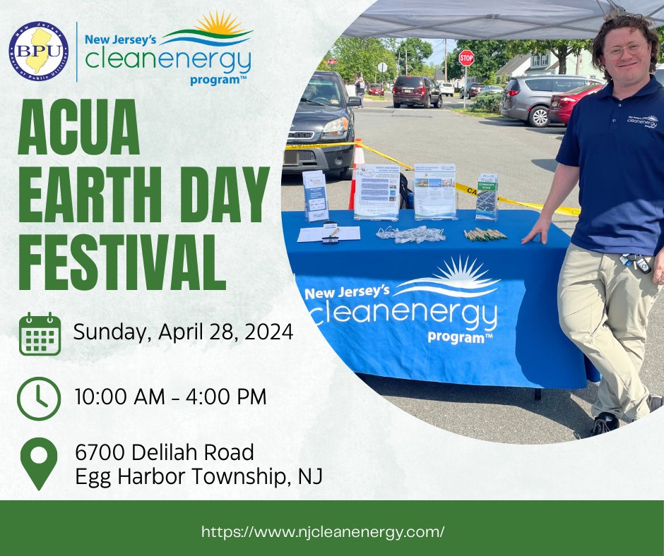 TOMORROW: Stop by the NJCEP booth and say hi to our Clean Energy Champion, Theo, at the ACUA Earth Day Festival. Learn more about New Jersey’s clean energy programs and how they can help you save money and the environment.