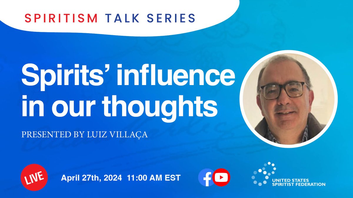 USSFederation's tweet photo. LIVE ON SATURDAYS 11 AM ET | Tune in to Youtube or Facebook. Bring your questions and interact with the participants. 

We have over 150 talks on a wide variety of topics on YouTube. #LearnSpiritism https://t.co/vypSTUtOOl