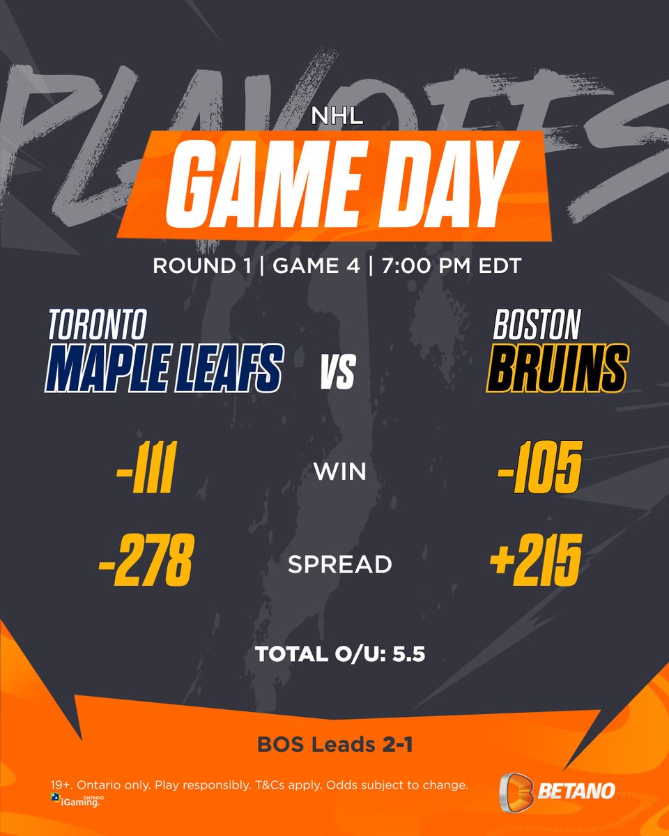 The Leafs are wilting as the Bruins lead 2-1 in the series. 🏒 Can Toronto show some life at home or will Boston continue to dominate the Leafs? 🥅🚨 #BetanoCanada #Hockey