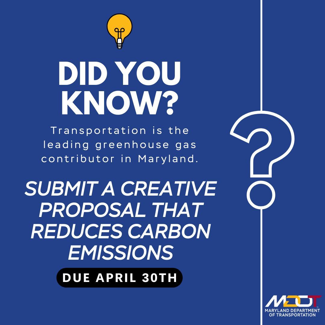 Maryland has been awarded $55 million in federal funding for new and innovative ideas that will reduce greenhouse gases and help fight climate change. Do you have a unique idea that can change the world? Find out how you can make an impact here: buff.ly/3wVyU6f @MDOTNews