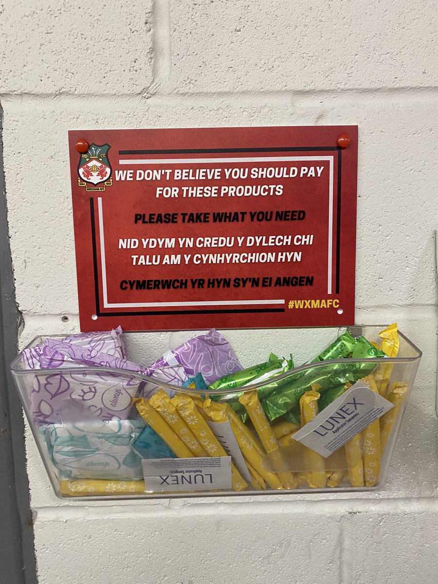 As a nurse & someone passionate about reducing health inequalities, I was so happy to see this at @Wrexham_AFC 🙌🏻 👏🏻 
#WrexhamAFC #PeriodPoverty #HealthEquality #Amazing #PeriodPower #nurse