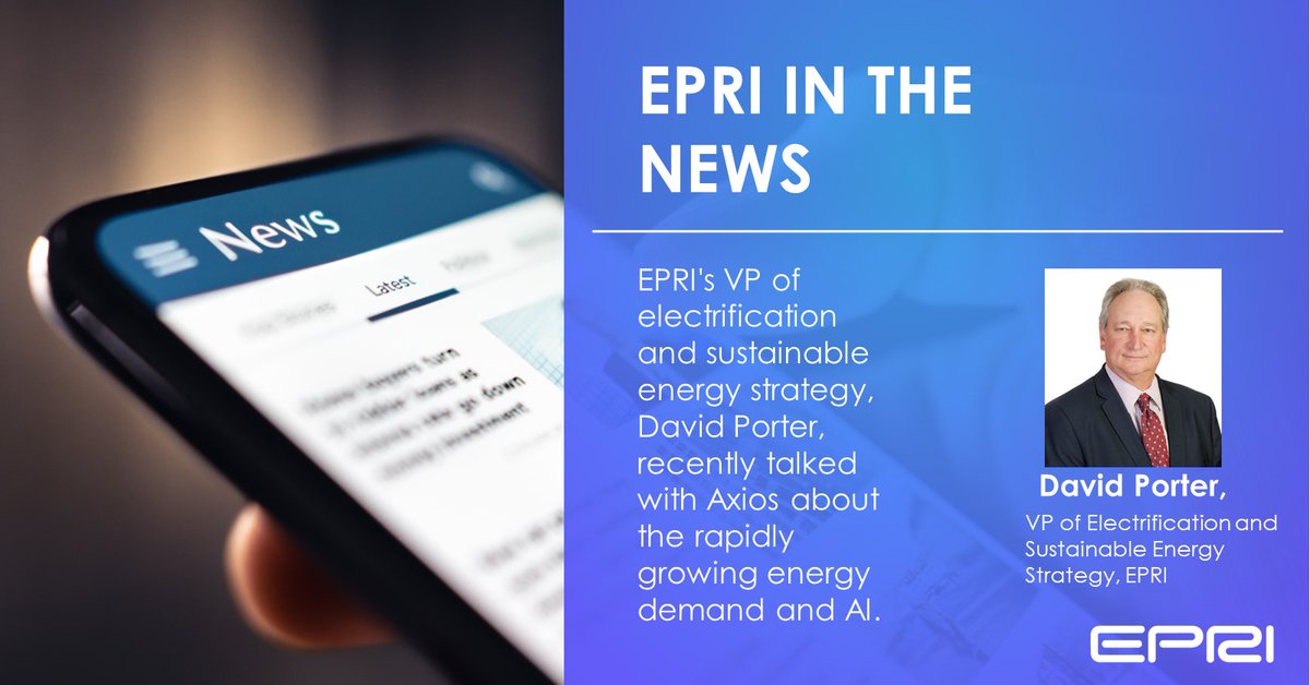 EPRI VP of electrification and sustainable energy strategy, David Porter, talked with @axios about the rapidly growing energy demand and #AI. 'The biggest challenge facing utilities is building new infrastructure to meet rapidly growing energy demands...'. ow.ly/YGfG50RpMsh