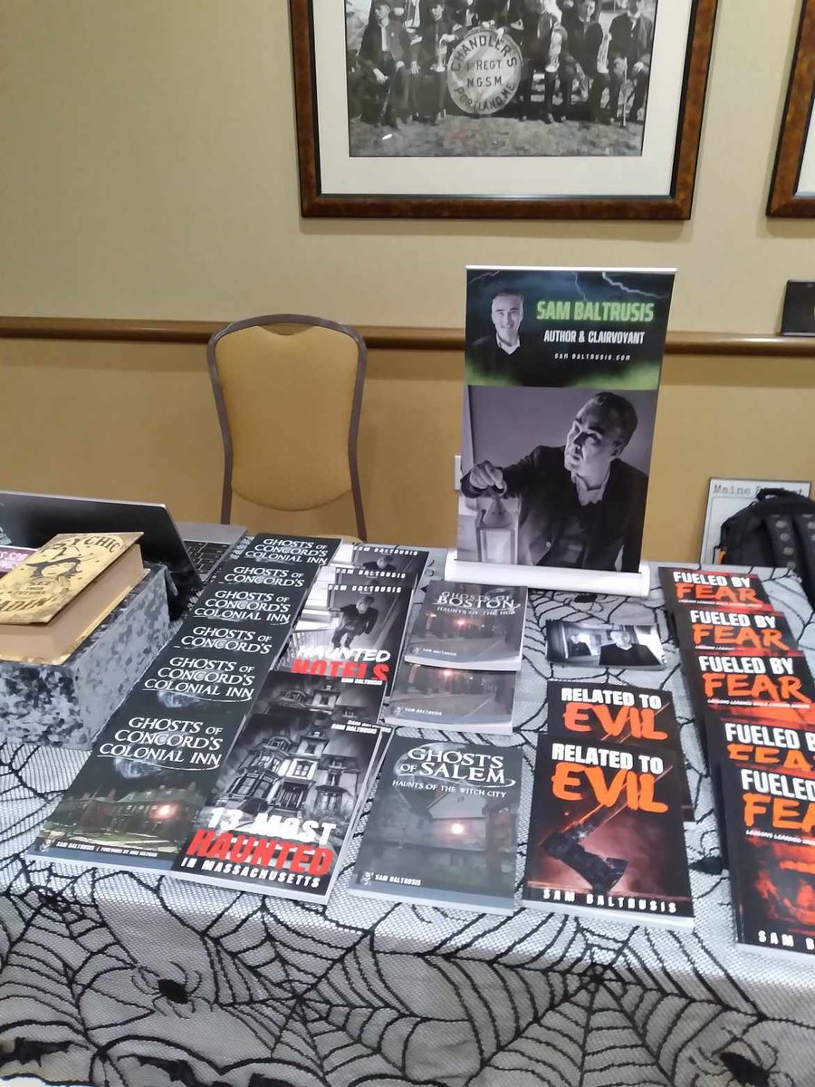 All set up at the International Cryptozoology Conference at the Clarion in Portland, Maine. Andrew Warburton, author of the upcoming 'New England Fairies,' will join me.