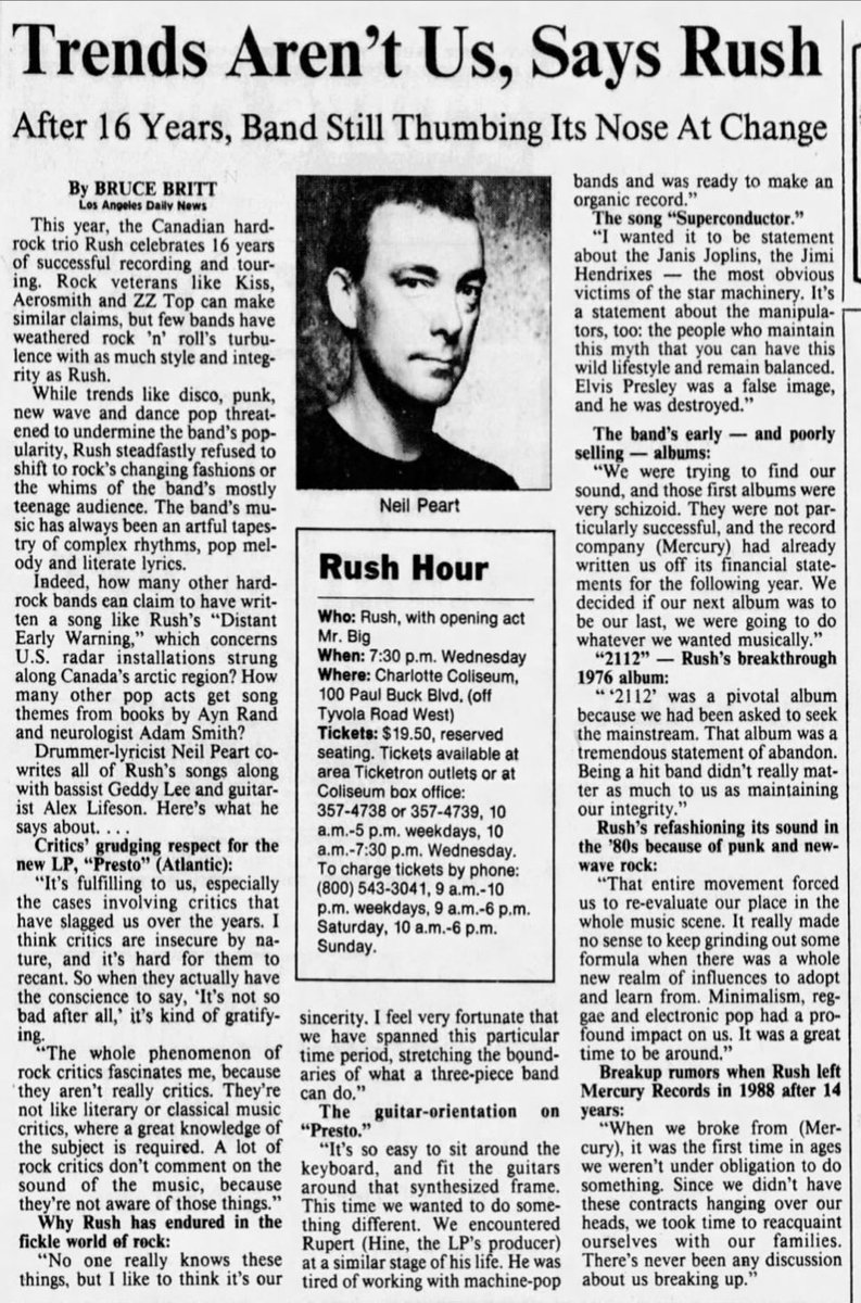 Charlotte Observer 
April 27, 1990
#neilpeart 🎓