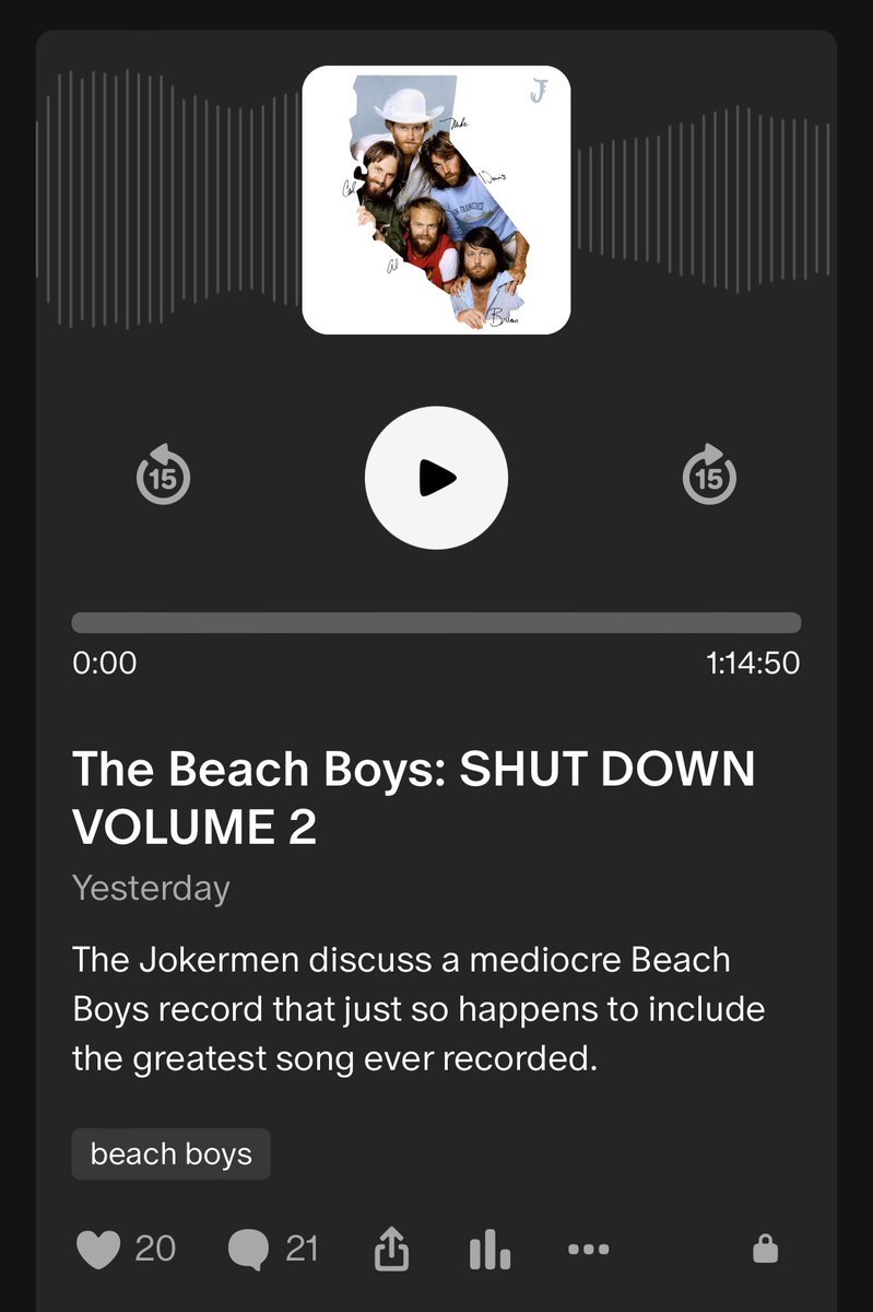 probably our best Beach Boys ep yet: Bob Dylan, The Beatles, male pattern baldness, the assassination of John Fitzgerald Kennedy, Charmeleon, Superiority Burger, and Brian Wilson’s ecstatic visions of “Be My Baby” smash that subscribe button on Patreon